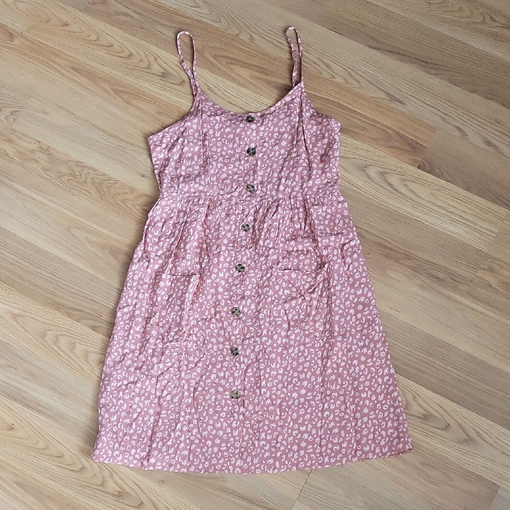 Pink Rose Salmon Animal Print Button-Down Mini Dress w/Pockets Coquette - Size M